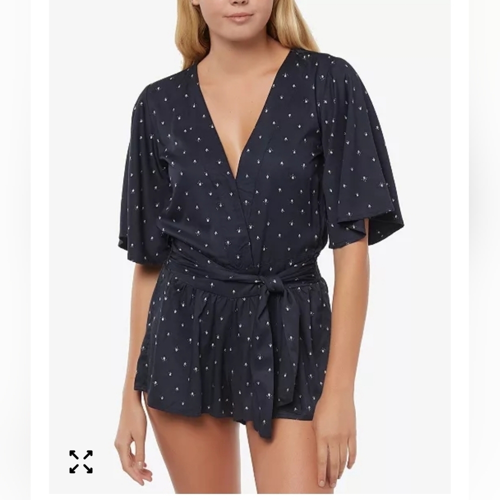 O'NEILL Gabriella Open Back Flutter Sleeve Romper Navy White Geo Print Viscose M - Picture 3 of 16